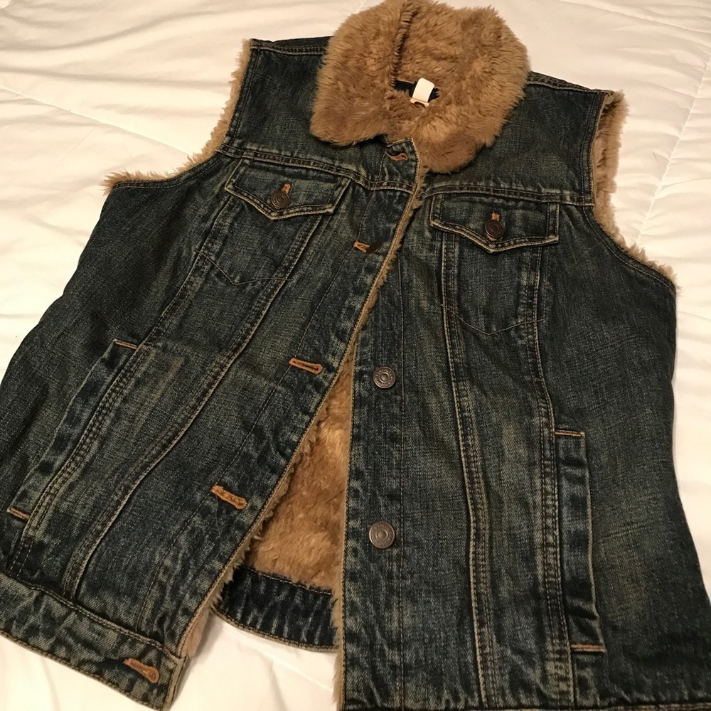 Vintage GAP Fur Jean Vest Size Medium Women's